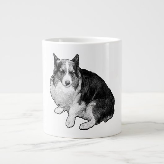 Moon-Dot Corgi Sips Grote Koffiekop (Voorkant)