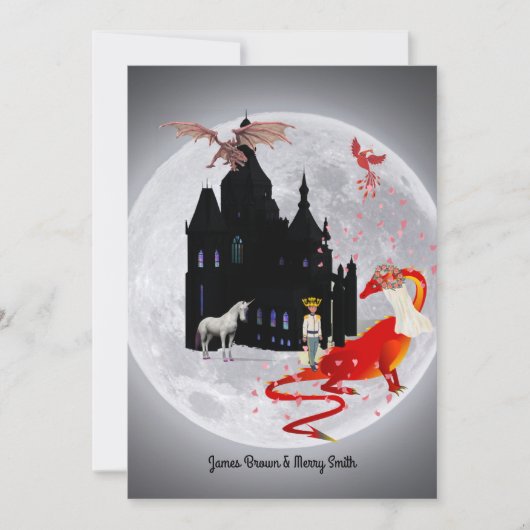 Moon Dragon Prince Unicorn Phoenix Castle Wedding Kaart (Voorkant)