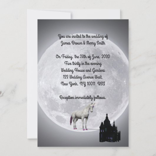 Moon Dragon Prince Unicorn Phoenix Castle Wedding Kaart (Achterkant)