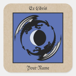 Moon Dragons Fantasy Design Bookplate Vierkante Sticker
