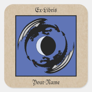 Moon Dragons Fantasy Design Bookplate Vierkante Sticker