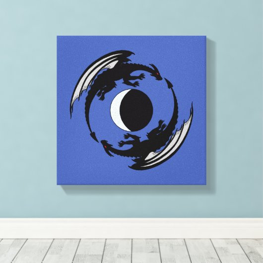 Moon Dragons Fantasy Design Canvas Afdrukken (Insitu (Houten vloer))