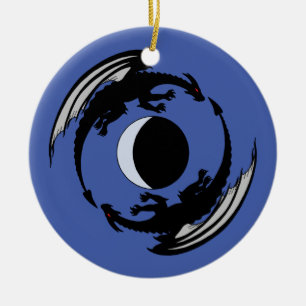Moon Dragons Fantasy Design Ceramic Ornament