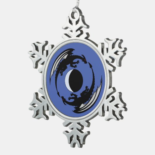 Moon Dragons Fantasy Design Snowflake Pewter Chris Tin Sneeuwvlok Ornament (Rechts)