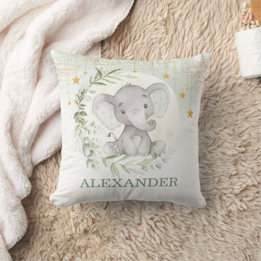 Moon Elephant Greenery Gold Twinkle Little Star Kussen (Deken)