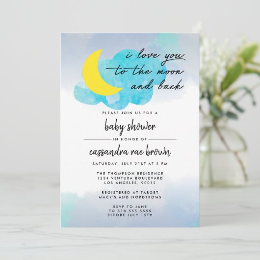 Moon en Back Baby shower Uitnodiging (Staand voorkant)