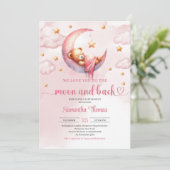Moon en back roze en gouden meisje baby shower kaart (Staand voorkant)