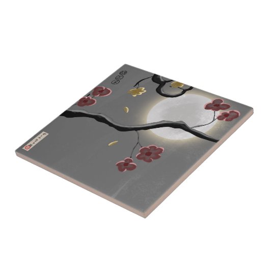 Moon- en bloesems Ceramic Tile Tegeltje (Zijkant)