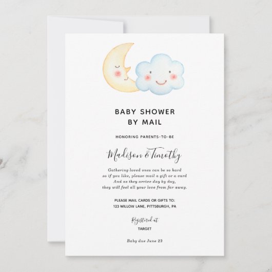 Moon en Cloud Baby shower per mailuitnodiging Kaart (Voorkant)