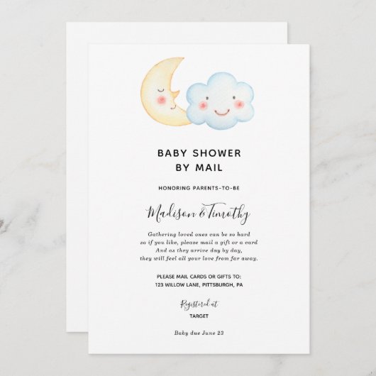 Moon en Cloud Baby shower per mailuitnodiging Kaart (Voorkant / Achterkant)