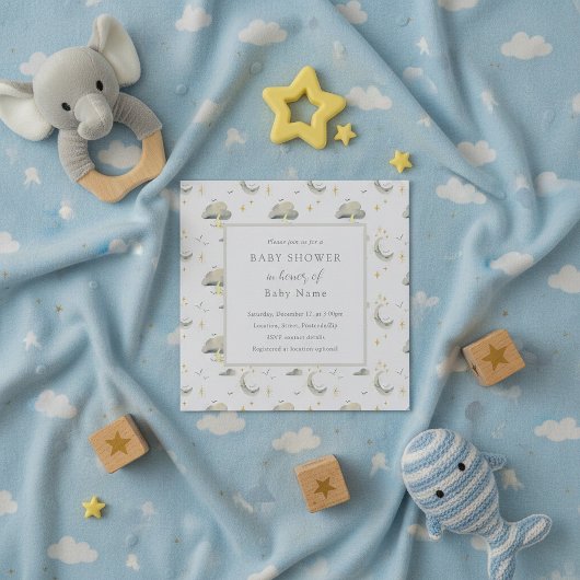 Moon en clouds unisex baby shower-uitnodiging kaart
