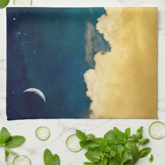 Moon en Cloudscape Theedoek (Gevouwen)