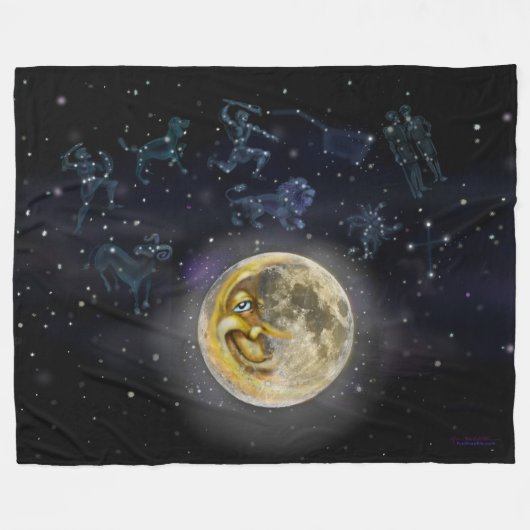Moon en Constellations Fleece Deken (Voorkant (Horizontaal))
