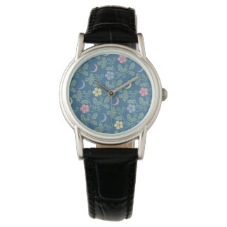 Moon en Flowers Horloge