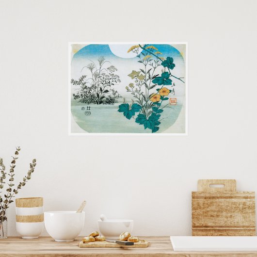 Moon en Flowers Poster (Keuken)
