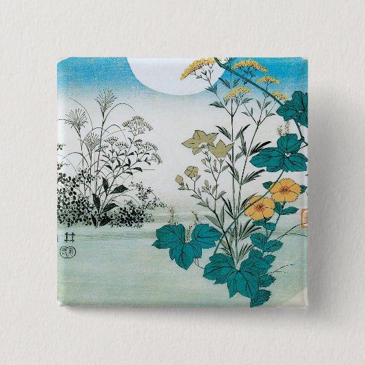 Moon en Flowers Vierkante Button 5,1 Cm (Voorkant)