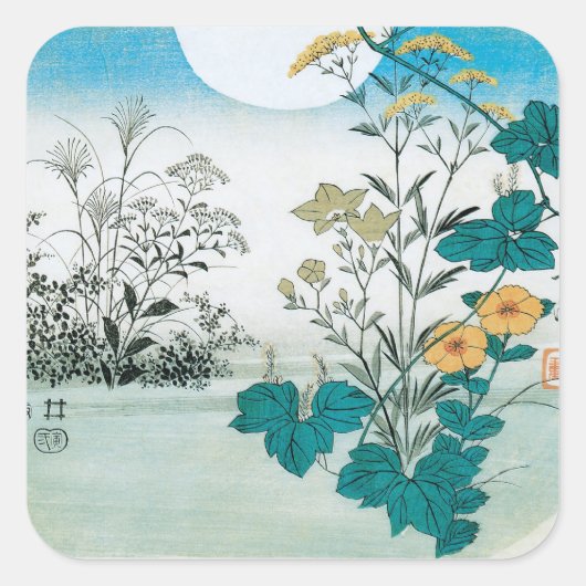 Moon en Flowers Vierkante Sticker (Voorkant)
