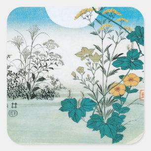 Moon en Flowers Vierkante Sticker