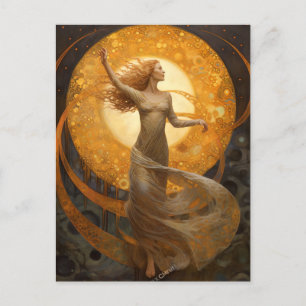Moon En Goud Meisje Fantasy Art Briefkaart