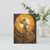 Moon En Goud Meisje Fantasy Art Briefkaart (Staand voorkant)
