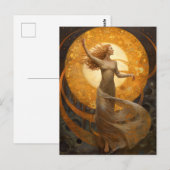 Moon En Goud Meisje Fantasy Art Briefkaart (Voorkant / Achterkant)