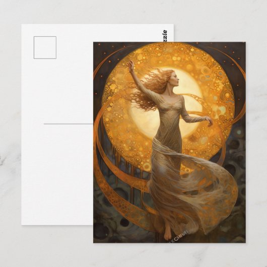 Moon En Goud Meisje Fantasy Art Briefkaart (Voorkant / Achterkant)
