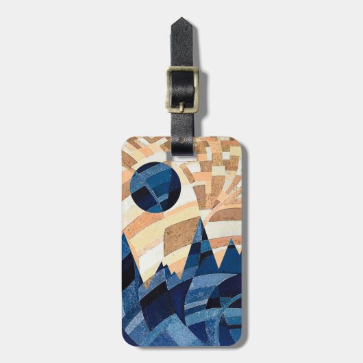Moon en Mountains Oranje en blauw Bagagelabel (Voorkant verticaal)