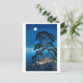 Moon en Pine Tree, Koho Shoda, Woodcut Briefkaart (Staand voorkant)