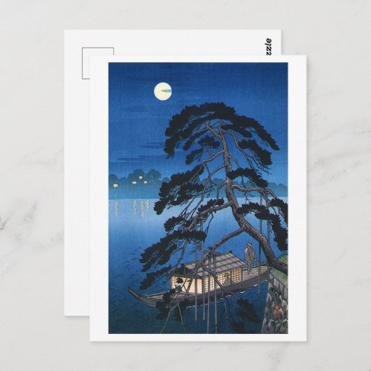 Moon en Pine Tree, Koho Shoda, Woodcut Briefkaart (Voorkant / Achterkant)