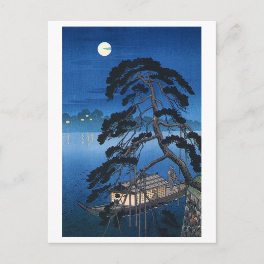 Moon en Pine Tree, Koho Shoda, Woodcut Briefkaart (Voorkant)
