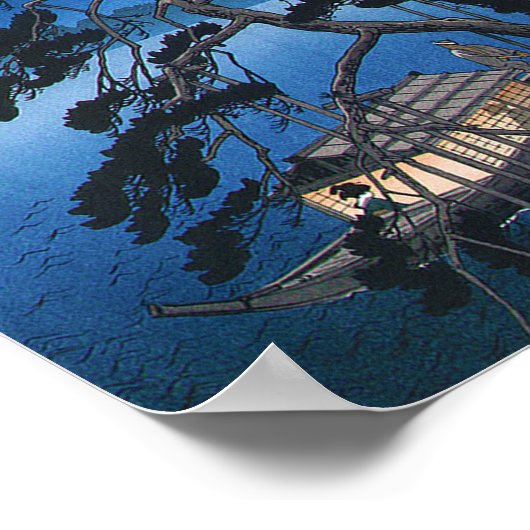 Moon en Pine Tree, Koho Shoda, Woodcut Poster (Hoek)