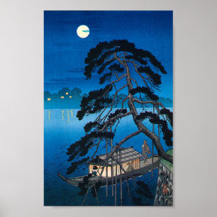 Moon en Pine Tree, Koho Shoda, Woodcut Poster