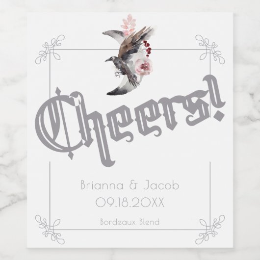 Moon en Raven Waterverf bruiloft Wijn Etiket (Enkel label)