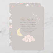 Moon en Star Baby shower Invitation Grey Kaart (Voorkant / Achterkant)