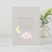 Moon en Star Baby shower Invitation Grey Kaart (Staand voorkant)