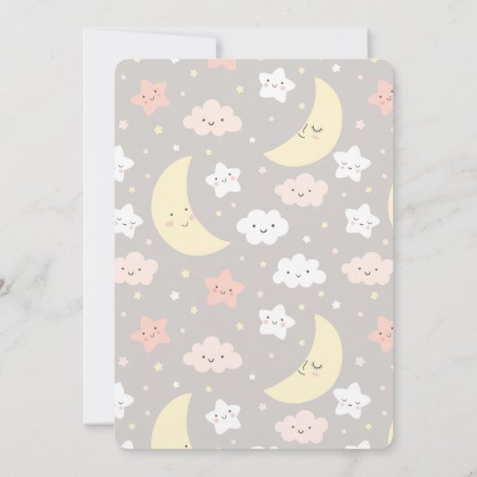 Moon en Star Baby shower Invitation Grey Kaart (Achterkant)