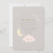 Moon en Star Baby shower Invitation Grey Kaart (Voorkant)