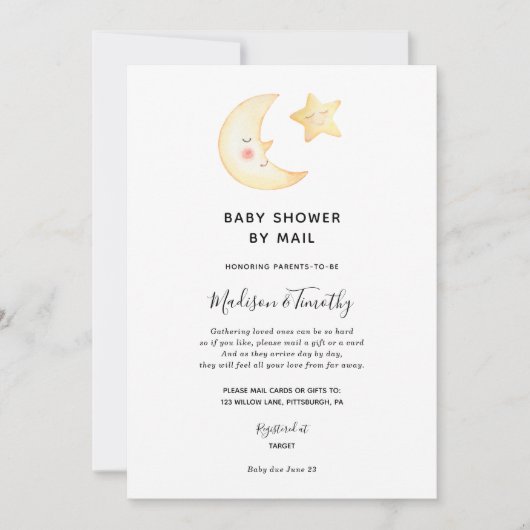 Moon en Star Baby shower per Mail uitnodiging (Voorkant)