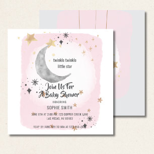 Moon en Star Pink Waterverf Splash Kaart