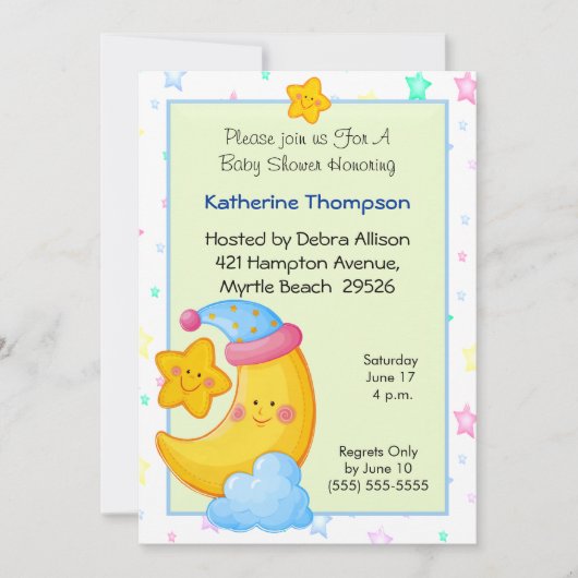 Moon en Stars Baby Shower-uitvindingen Kaart (Voorkant)