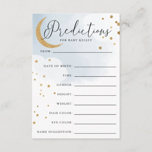 Moon en Stars Blue Baby shower Prediccard Informatiekaartje (Voorkant)
