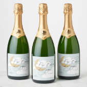 Moon en Stars Blue Script Pop het als ze Pop Sparkling Wijnetiket (Flessen)