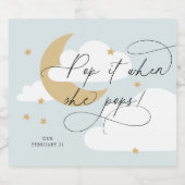 Moon en Stars Blue Script Pop het als ze Pop Sparkling Wijnetiket (Enkel label)