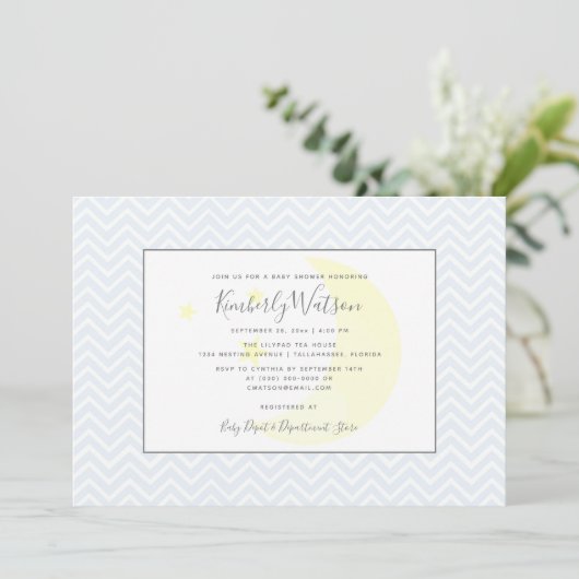 Moon en Stars Chevron Baby shower | Blauw Kaart (Staand voorkant)