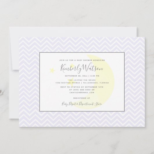Moon en Stars Chevron Baby shower | Lavender Kaart (Voorkant)
