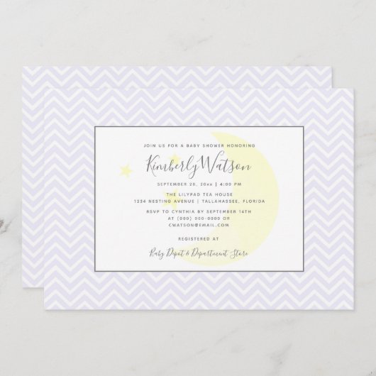 Moon en Stars Chevron Baby shower | Lavender Kaart (Voorkant / Achterkant)