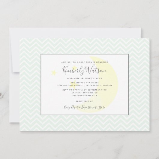 Moon en Stars Chevron Baby shower | Munt Green Kaart (Voorkant)