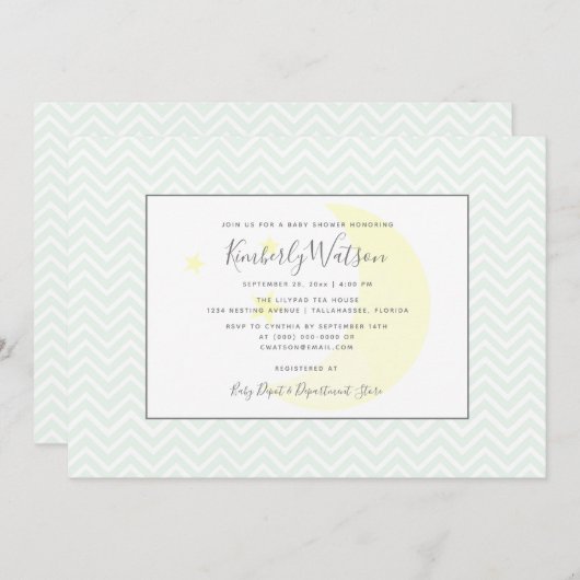 Moon en Stars Chevron Baby shower | Munt Green Kaart (Voorkant / Achterkant)