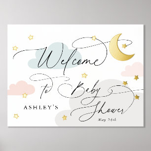 Moon en Stars Clouds Colorful Welcome Baby shower Folie Afdrukken