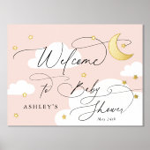 Moon en Stars Clouds Roze Welkome Baby shower Folie Afdrukken (Voorkant)